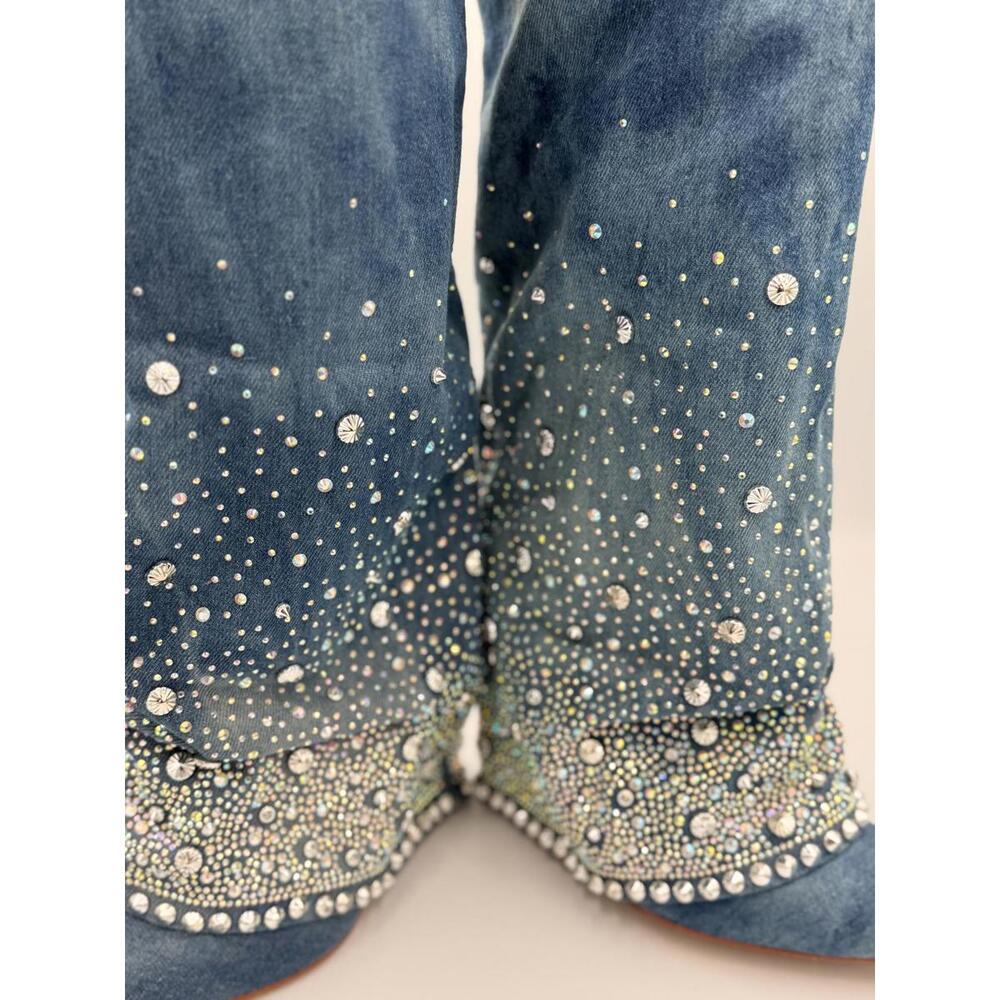 AZALEA WANG Denim studded rhinestone cowboy western bling Boots Sz. 8.5 - Picture 3 of 8